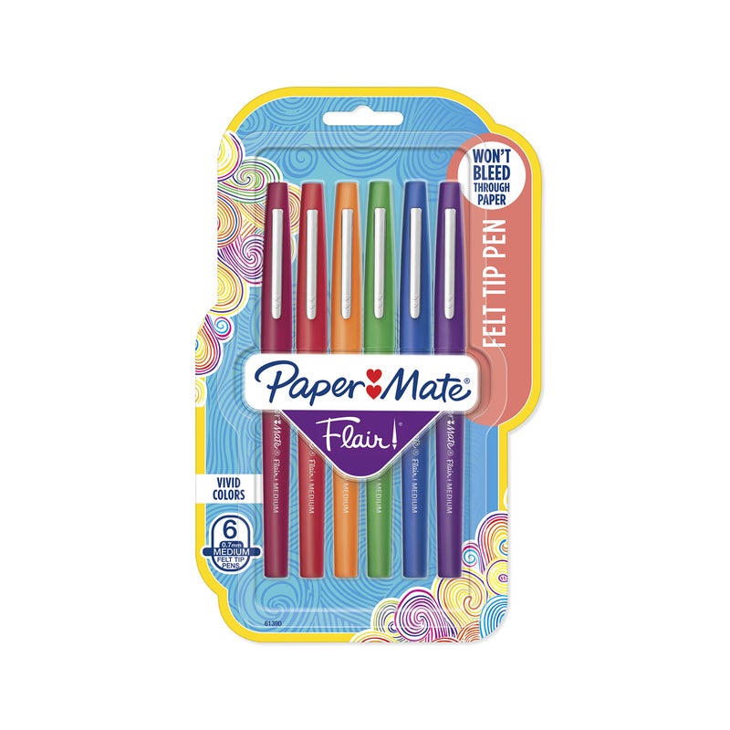Paper Mate Flair Felt Tip Pens, Medium Point (0.7mm), Pastel Colors, 6 Count - Image 1